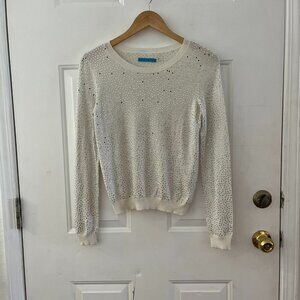 Alice & Oliva Woman's Rhinestone Cashmere Blend Cream Pull-over Sweater Sz Med